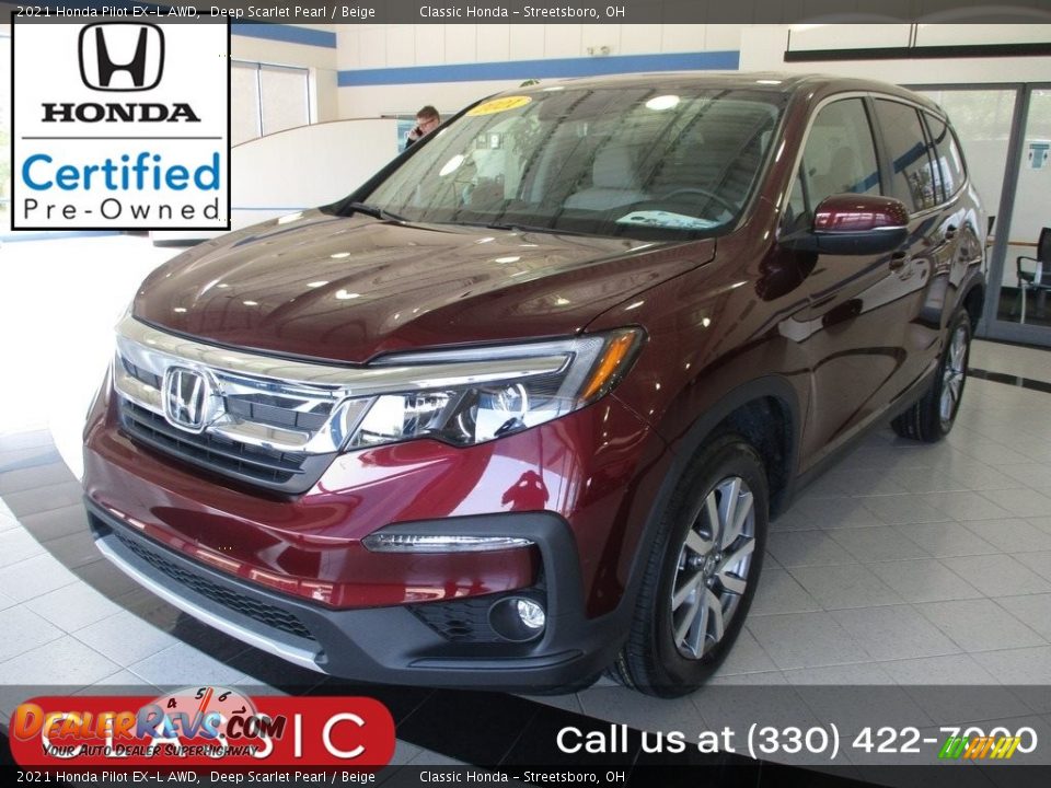 2021 Honda Pilot EX-L AWD Deep Scarlet Pearl / Beige Photo #1