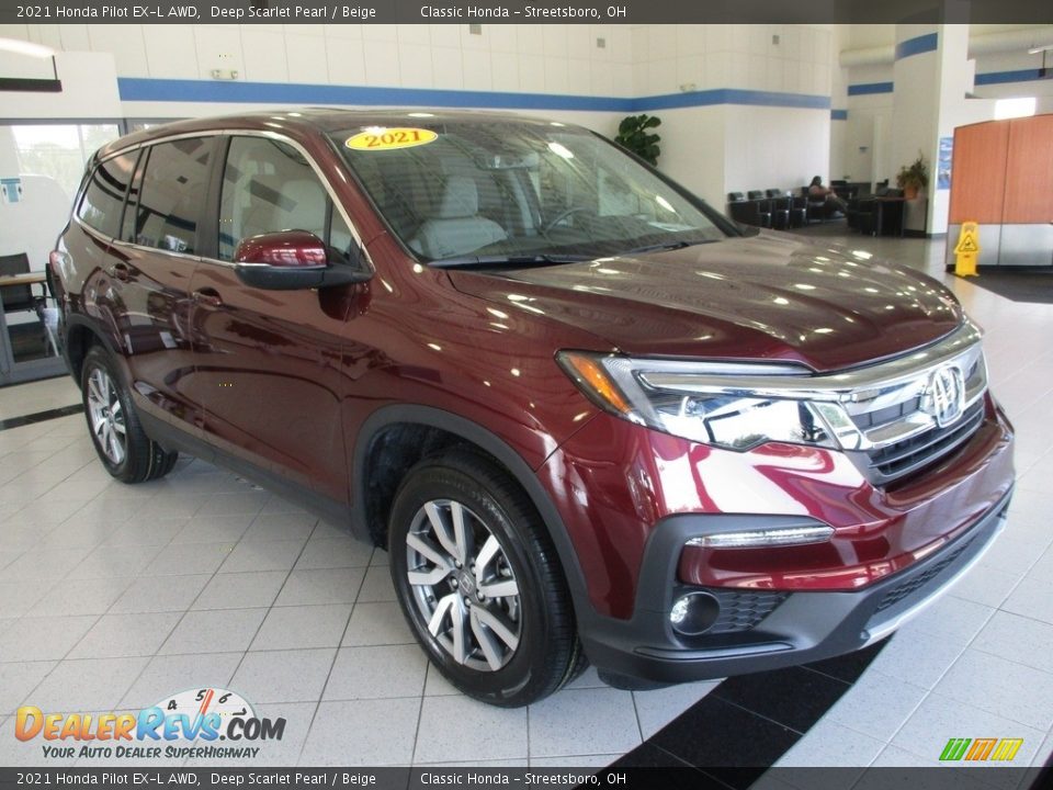 2021 Honda Pilot EX-L AWD Deep Scarlet Pearl / Beige Photo #3