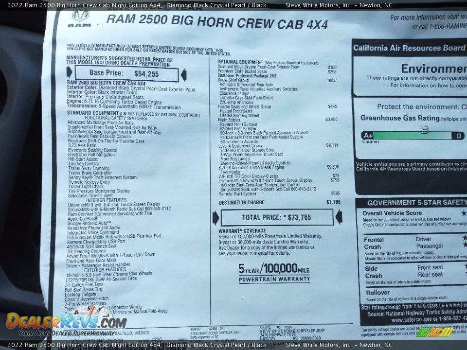 2022 Ram 2500 Big Horn Crew Cab Night Edition 4x4 Window Sticker Photo #32