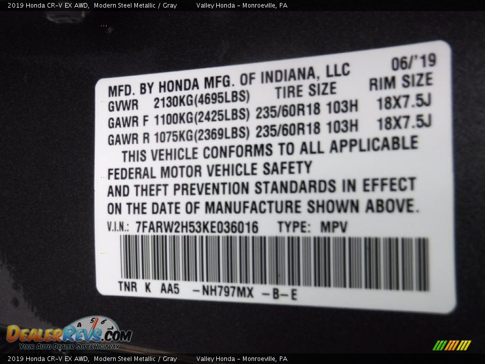 2019 Honda CR-V EX AWD Modern Steel Metallic / Gray Photo #29
