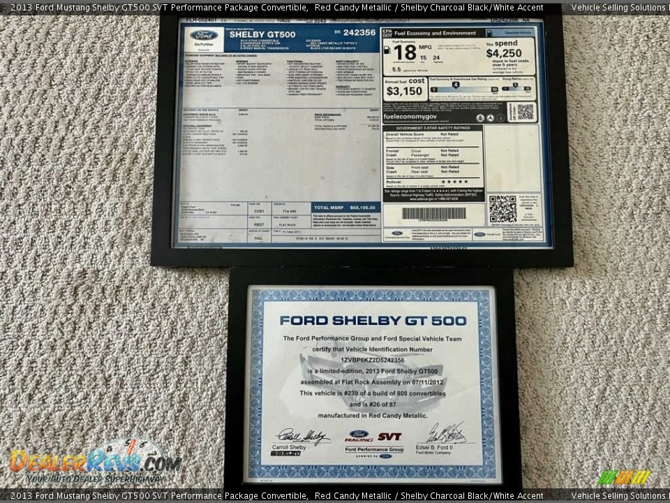 2013 Ford Mustang Shelby GT500 SVT Performance Package Convertible Window Sticker Photo #27