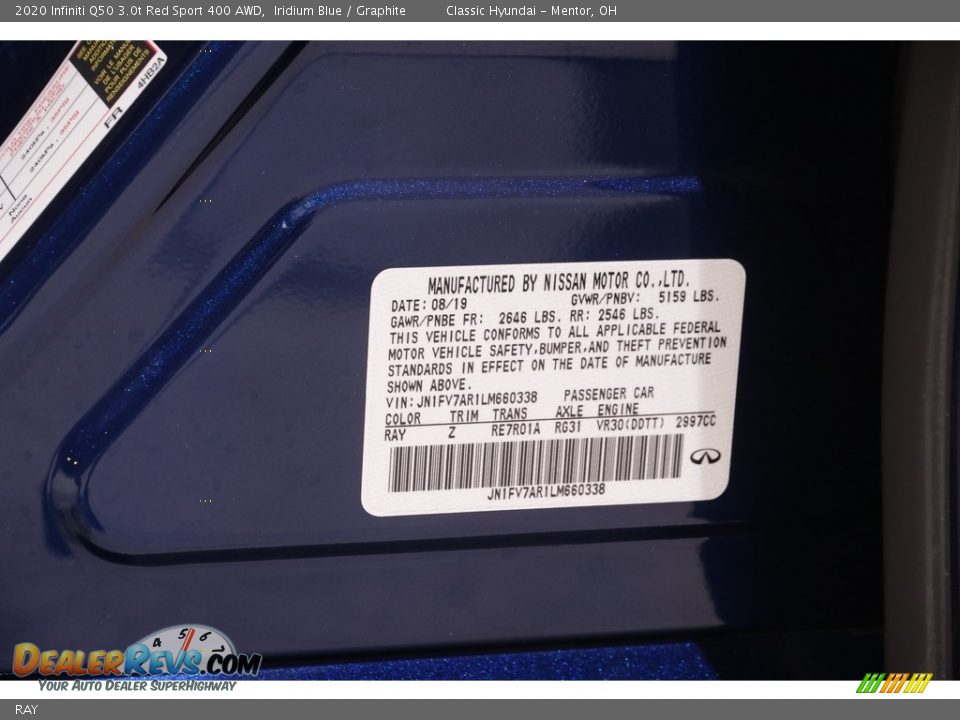 Infiniti Color Code RAY Iridium Blue