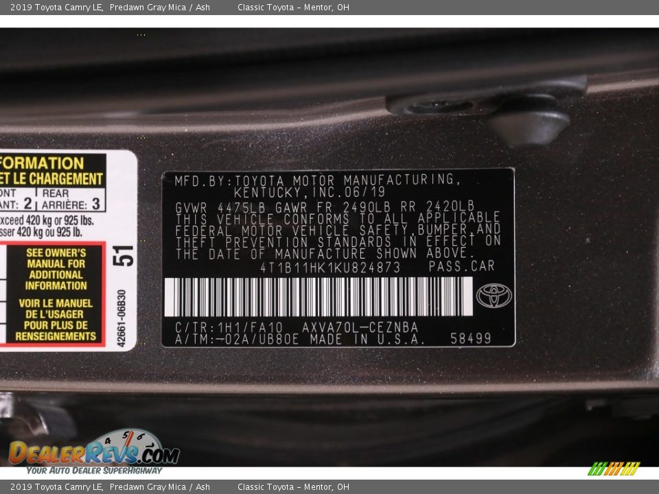 2019 Toyota Camry LE Predawn Gray Mica / Ash Photo #19