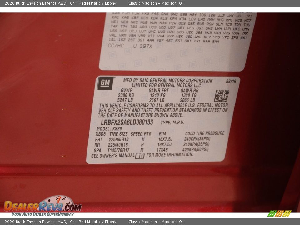 2020 Buick Envision Essence AWD Chili Red Metallic / Ebony Photo #22