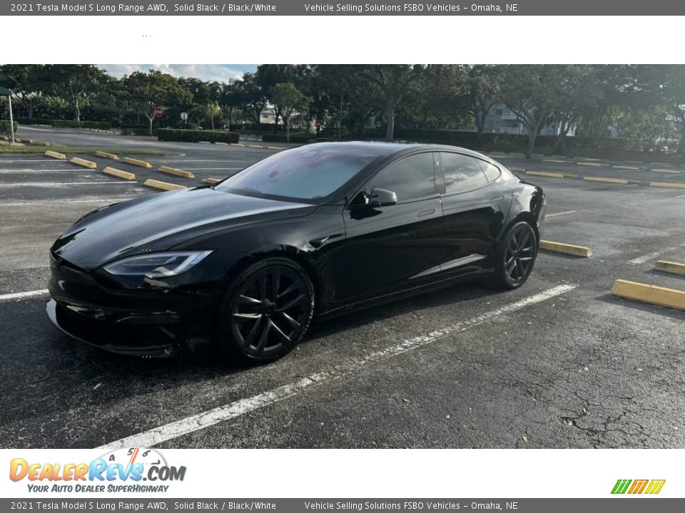 2021 Tesla Model S Long Range AWD Solid Black / Black/White Photo #2