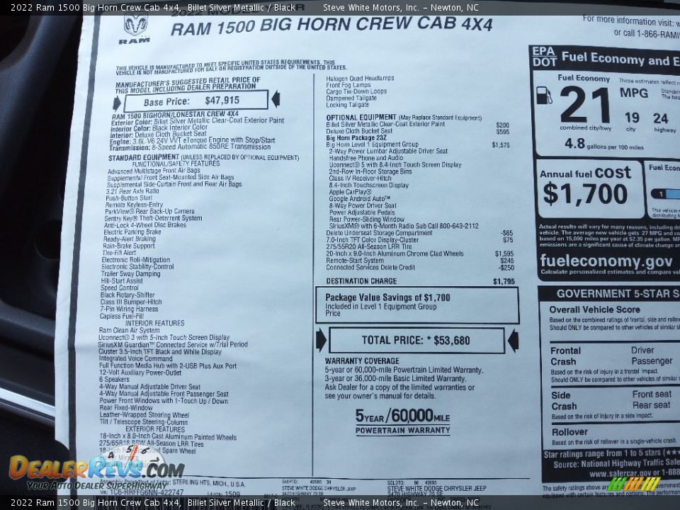 2022 Ram 1500 Big Horn Crew Cab 4x4 Billet Silver Metallic / Black Photo #30