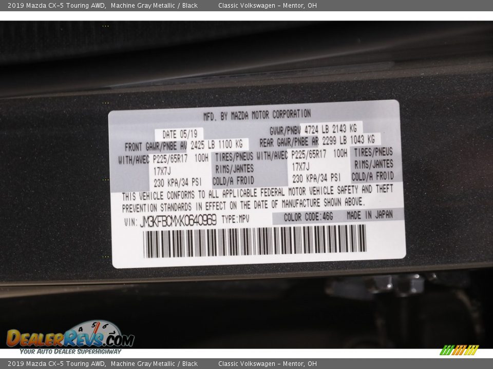 2019 Mazda CX-5 Touring AWD Machine Gray Metallic / Black Photo #21