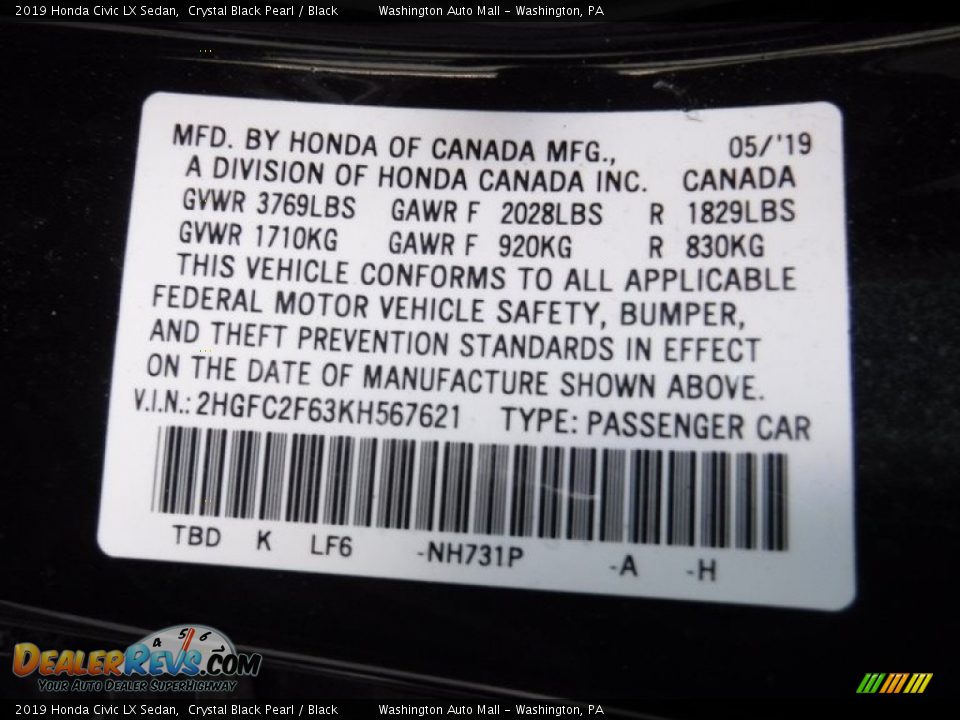 2019 Honda Civic LX Sedan Crystal Black Pearl / Black Photo #24