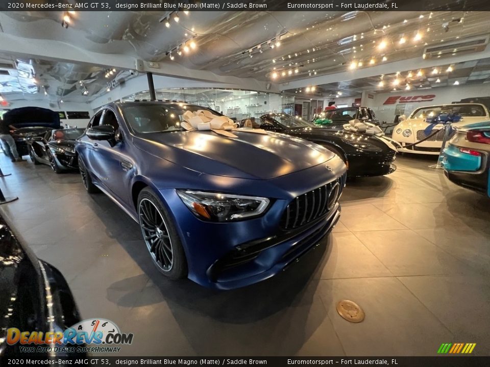 2020 Mercedes-Benz AMG GT 53 designo Brilliant Blue Magno (Matte) / Saddle Brown Photo #4