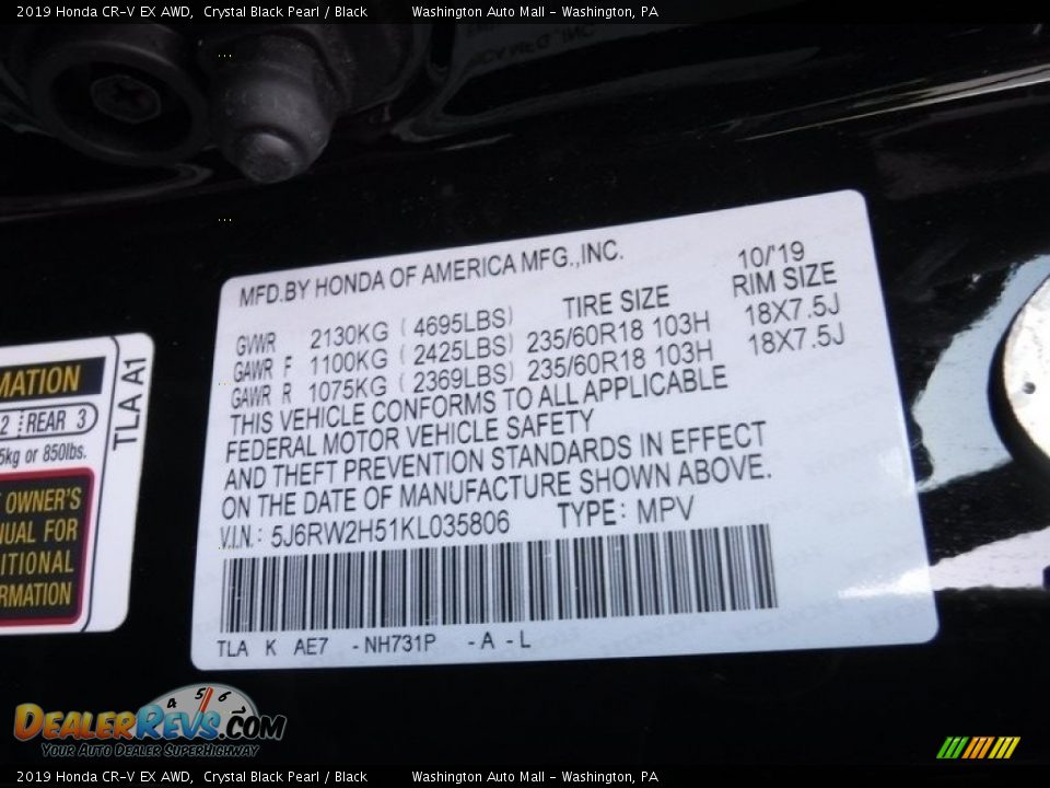 2019 Honda CR-V EX AWD Crystal Black Pearl / Black Photo #34