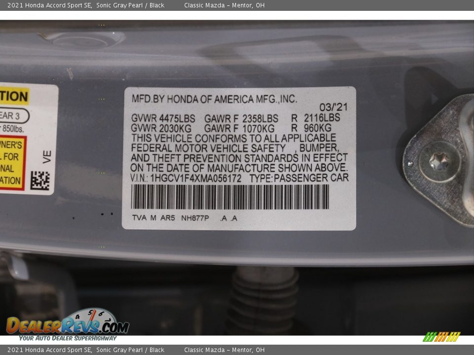 2021 Honda Accord Sport SE Sonic Gray Pearl / Black Photo #22