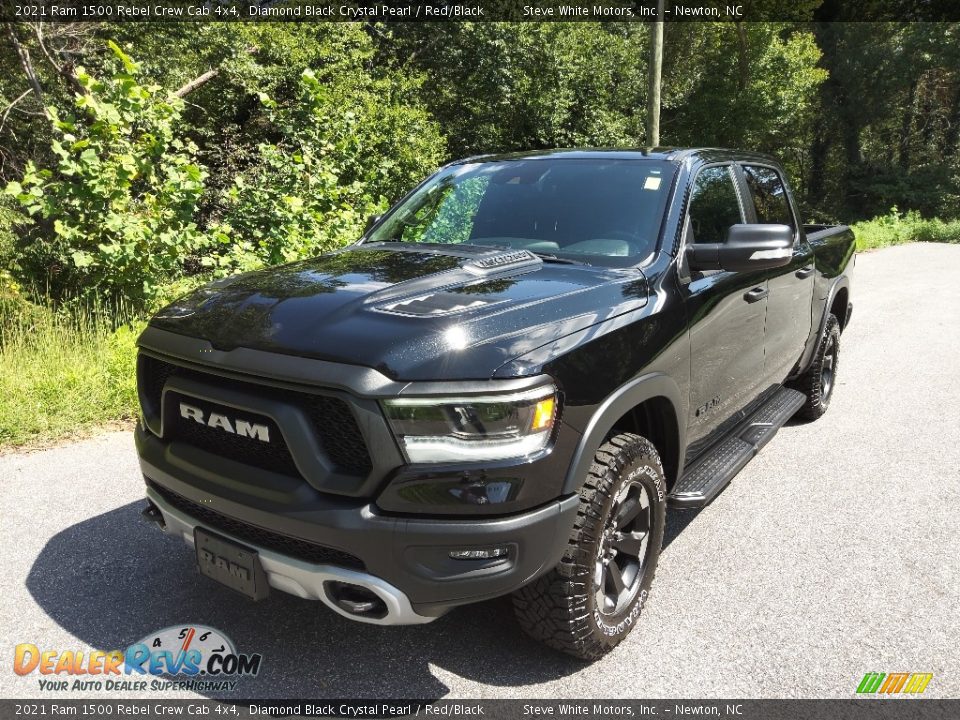 2021 Ram 1500 Rebel Crew Cab 4x4 Diamond Black Crystal Pearl / Red/Black Photo #2