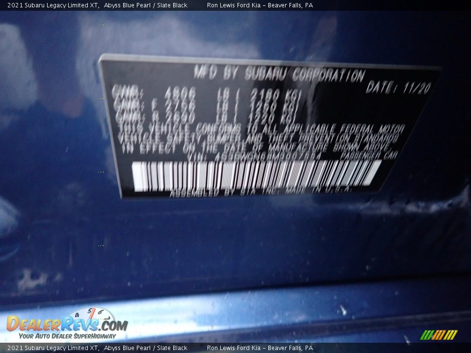 2021 Subaru Legacy Limited XT Abyss Blue Pearl / Slate Black Photo #20