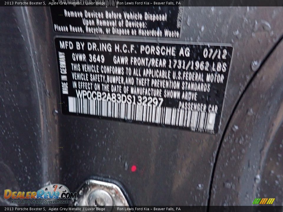 2013 Porsche Boxster S Agate Grey Metallic / Luxor Beige Photo #20