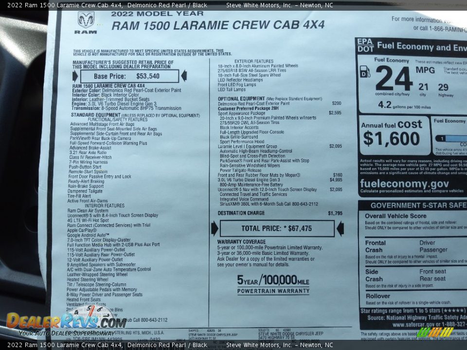 2022 Ram 1500 Laramie Crew Cab 4x4 Delmonico Red Pearl / Black Photo #31