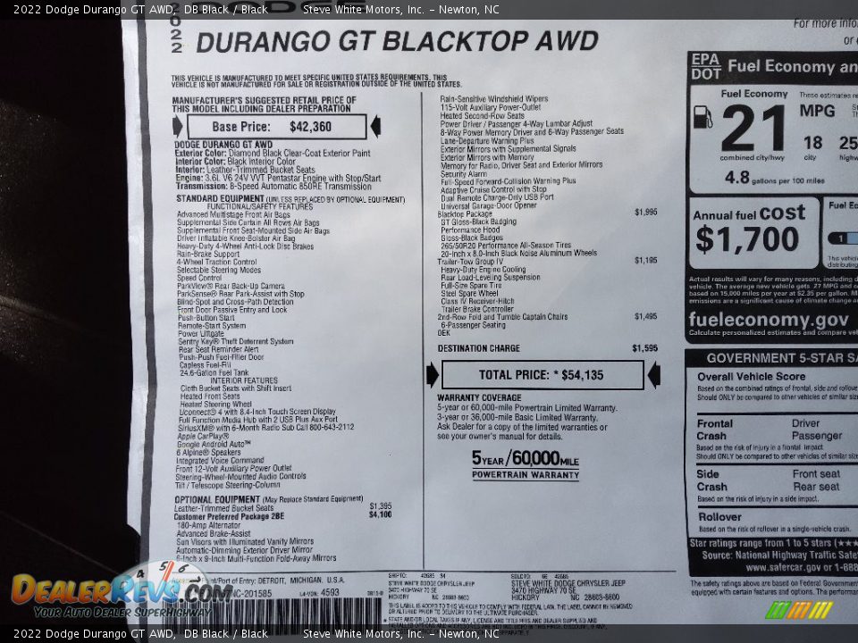 2022 Dodge Durango GT AWD DB Black / Black Photo #31