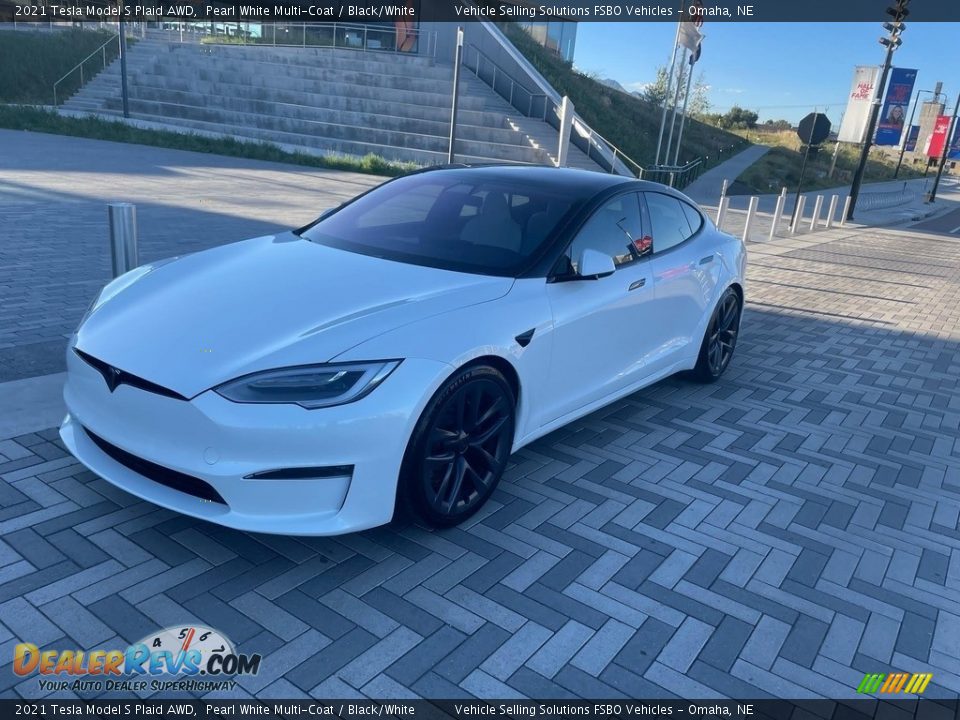 2021 Tesla Model S Plaid AWD Pearl White Multi-Coat / Black/White Photo #1