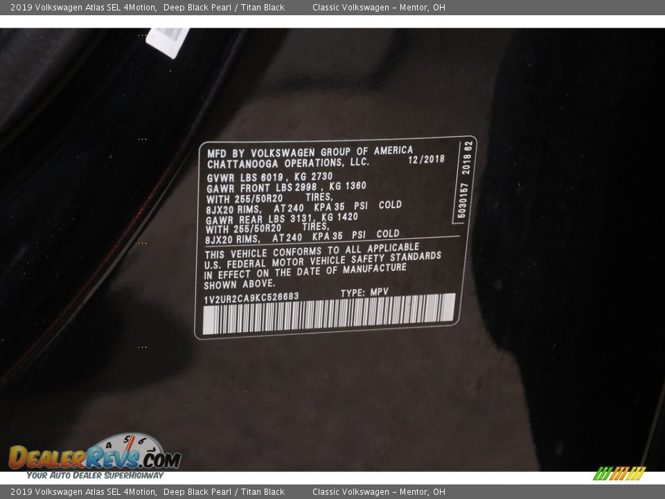 2019 Volkswagen Atlas SEL 4Motion Deep Black Pearl / Titan Black Photo #22