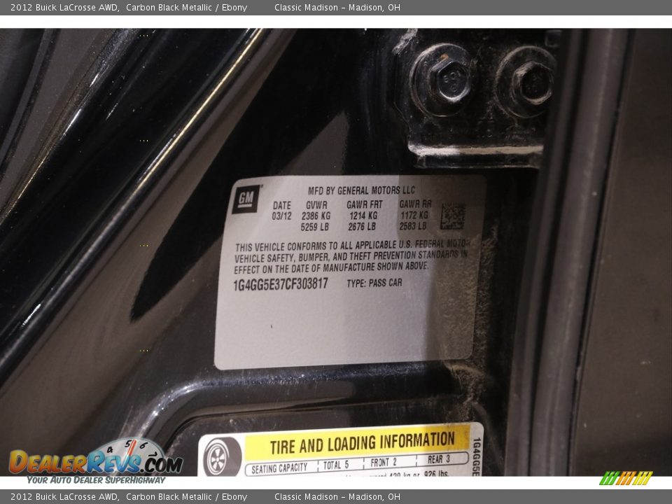2012 Buick LaCrosse AWD Carbon Black Metallic / Ebony Photo #22