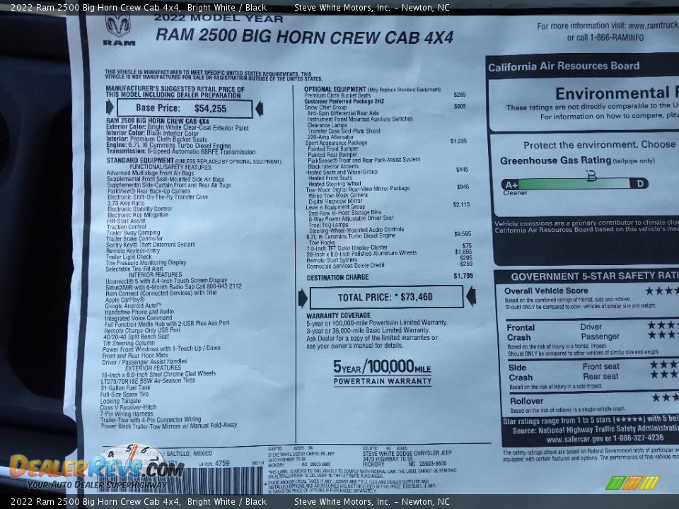 2022 Ram 2500 Big Horn Crew Cab 4x4 Bright White / Black Photo #32