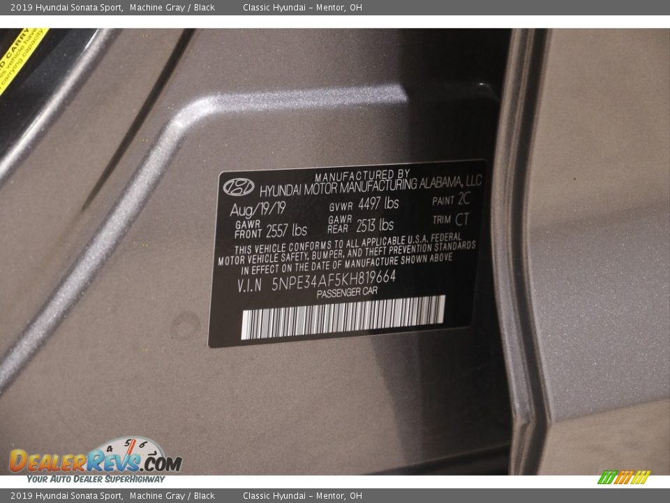 2019 Hyundai Sonata Sport Machine Gray / Black Photo #20