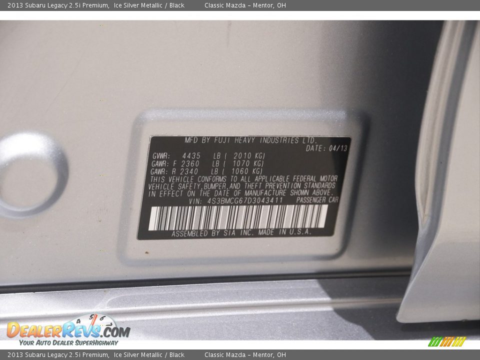 2013 Subaru Legacy 2.5i Premium Ice Silver Metallic / Black Photo #22