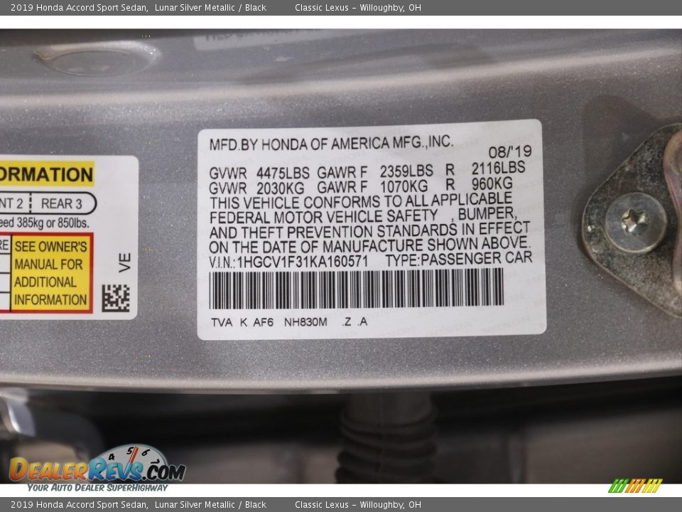 2019 Honda Accord Sport Sedan Lunar Silver Metallic / Black Photo #22