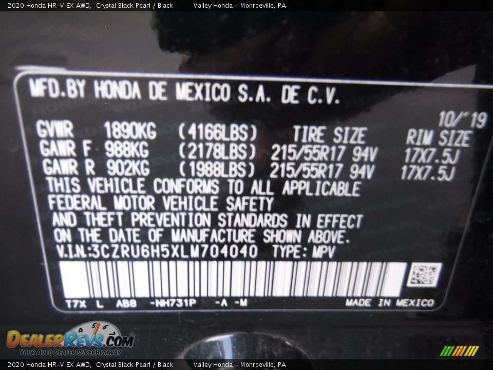 2020 Honda HR-V EX AWD Crystal Black Pearl / Black Photo #29