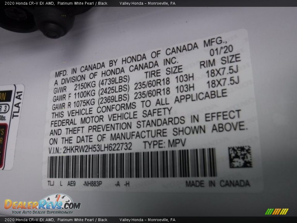 2020 Honda CR-V EX AWD Platinum White Pearl / Black Photo #34