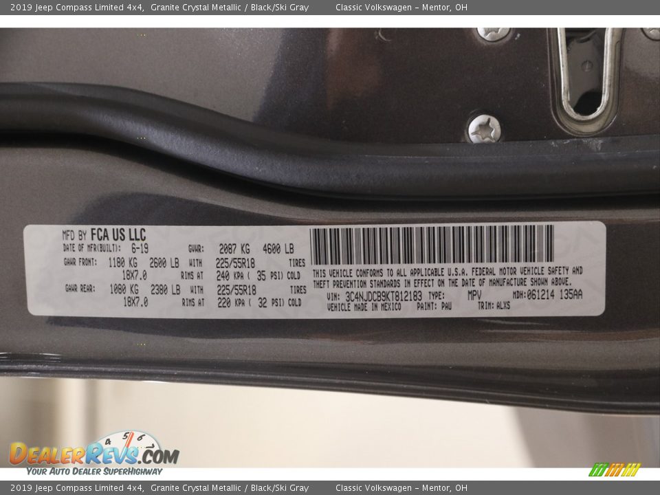 2019 Jeep Compass Limited 4x4 Granite Crystal Metallic / Black/Ski Gray Photo #23