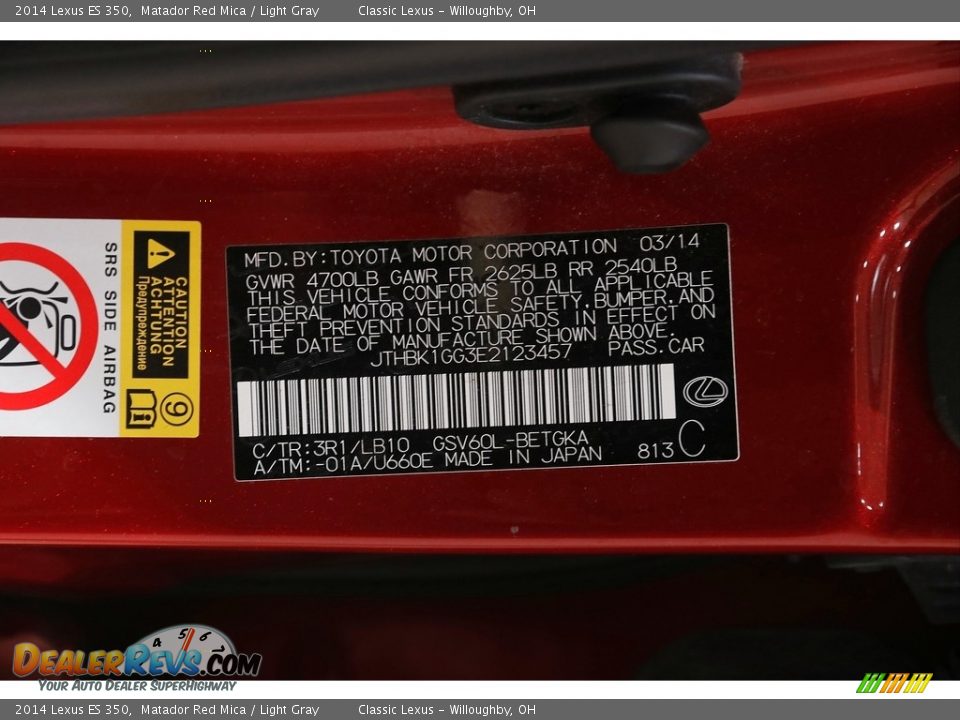 2014 Lexus ES 350 Matador Red Mica / Light Gray Photo #25