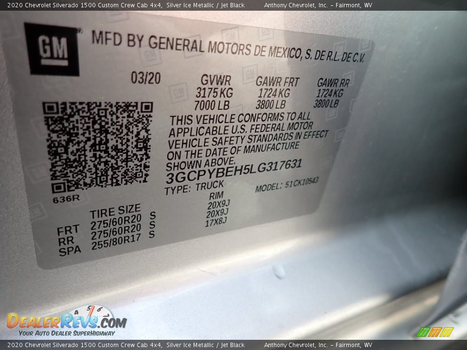 2020 Chevrolet Silverado 1500 Custom Crew Cab 4x4 Silver Ice Metallic / Jet Black Photo #15