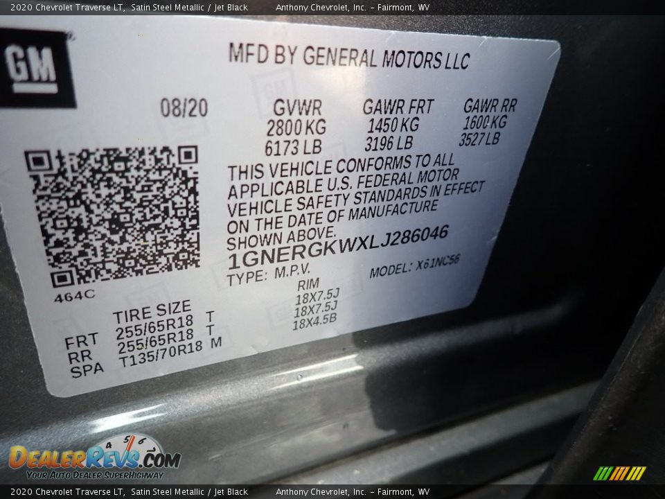 2020 Chevrolet Traverse LT Satin Steel Metallic / Jet Black Photo #15