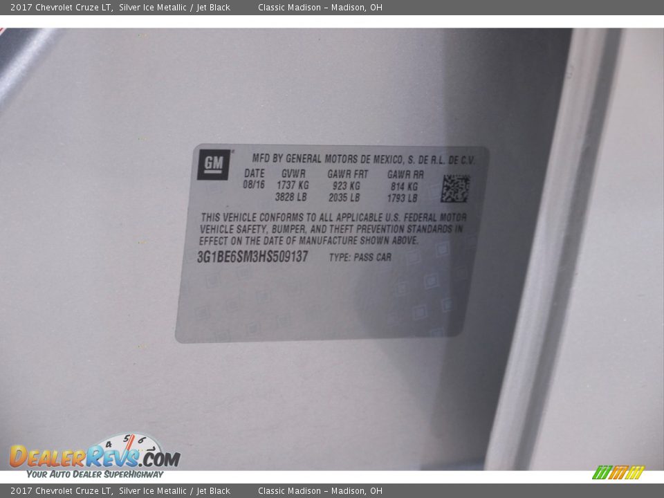 2017 Chevrolet Cruze LT Silver Ice Metallic / Jet Black Photo #21