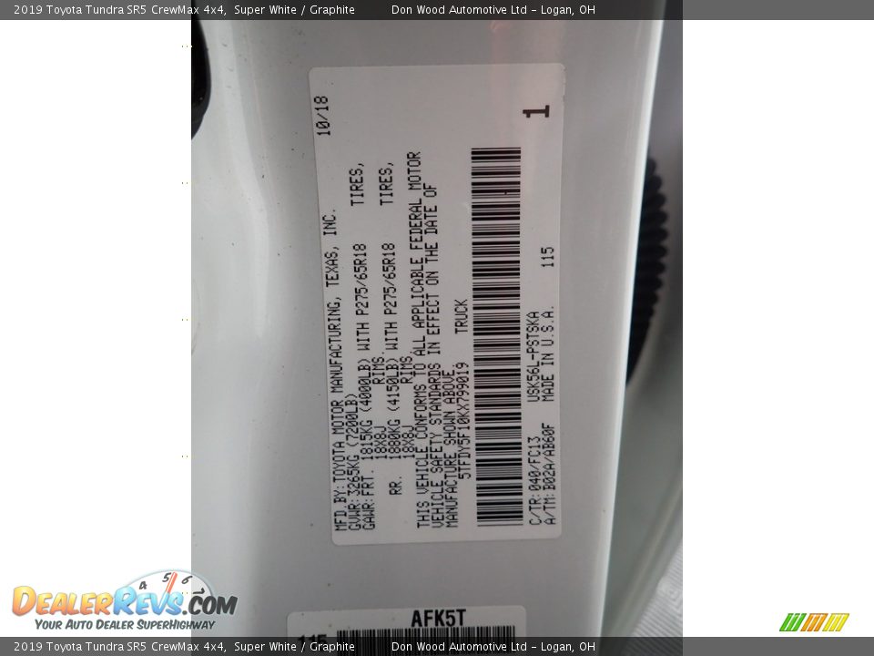 2019 Toyota Tundra SR5 CrewMax 4x4 Super White / Graphite Photo #30