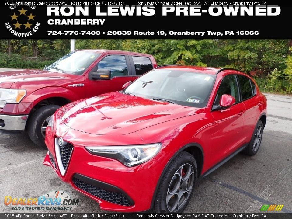 2018 Alfa Romeo Stelvio Sport AWD Rosso Alfa (Red) / Black/Black Photo #1