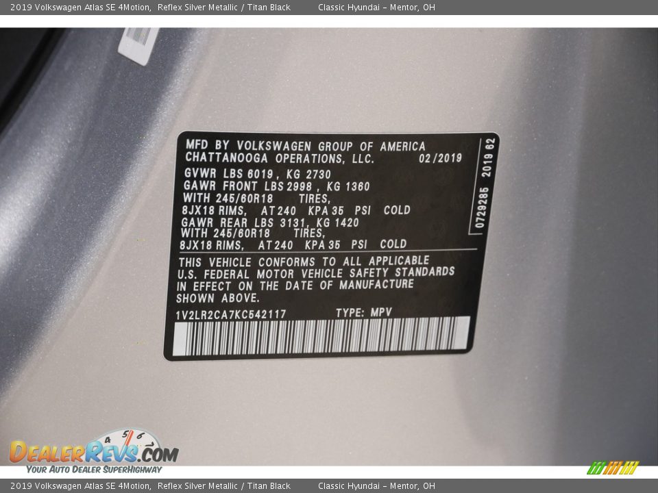 2019 Volkswagen Atlas SE 4Motion Reflex Silver Metallic / Titan Black Photo #22