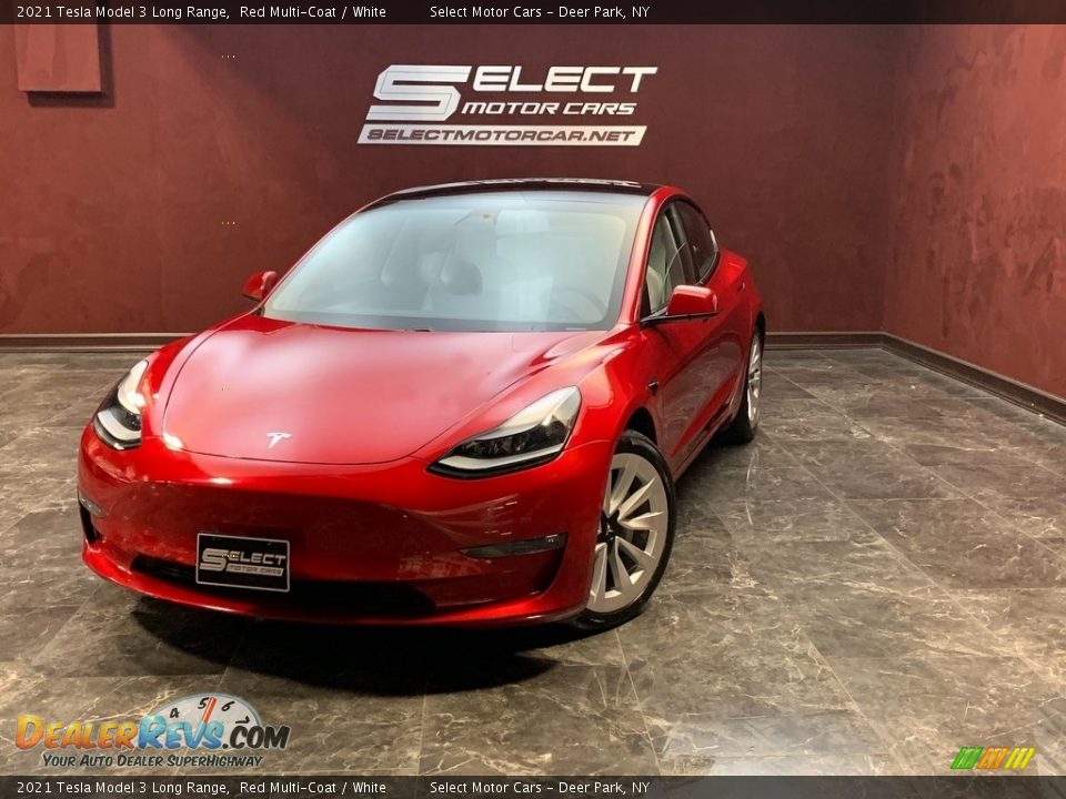 2021 Tesla Model 3 Long Range Red Multi-Coat / White Photo #1