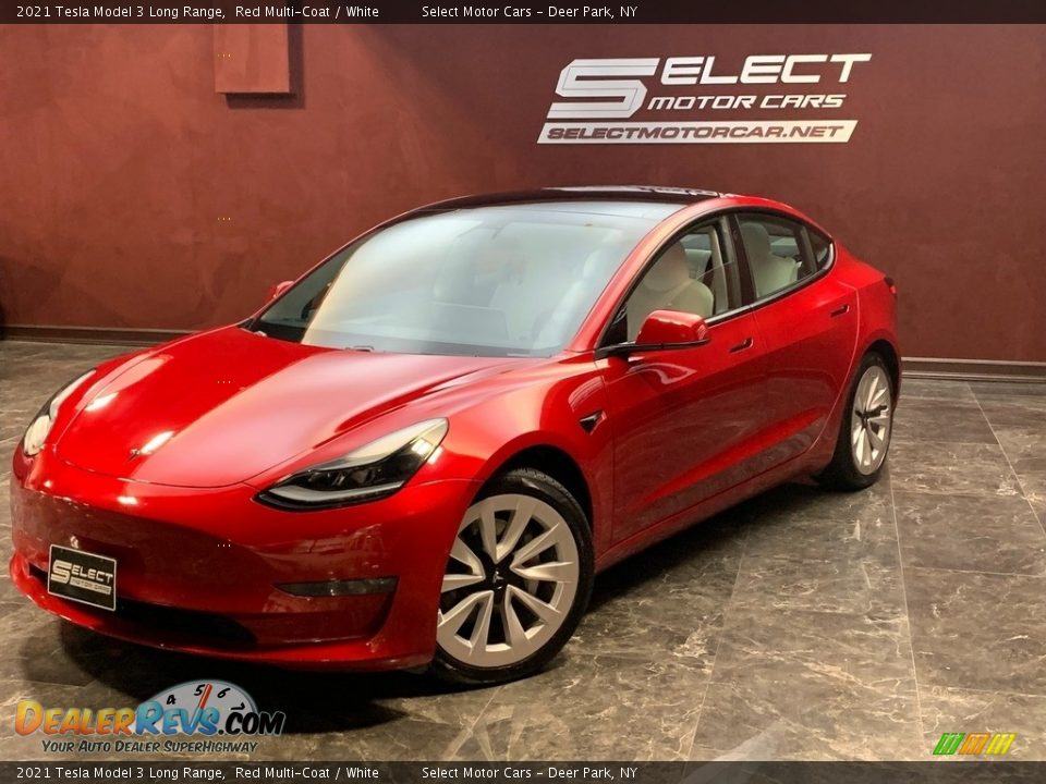 2021 Tesla Model 3 Long Range Red Multi-Coat / White Photo #5