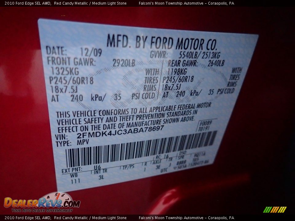 2010 Ford Edge SEL AWD Red Candy Metallic / Medium Light Stone Photo #28
