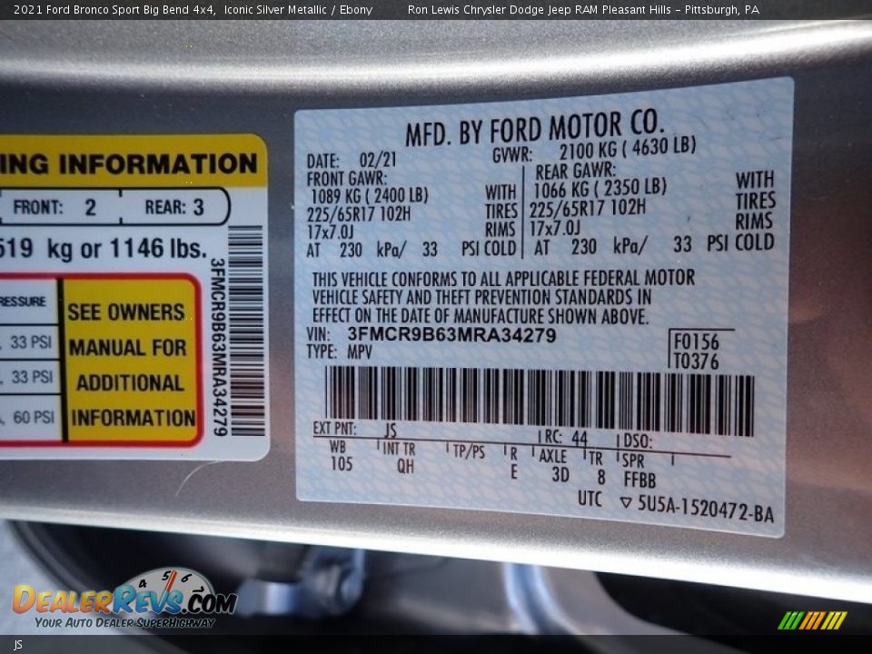 Ford Color Code JS Iconic Silver Metallic