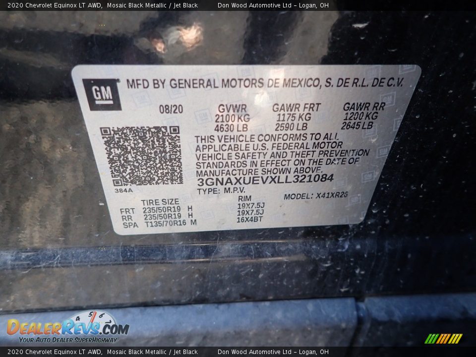 2020 Chevrolet Equinox LT AWD Mosaic Black Metallic / Jet Black Photo #19