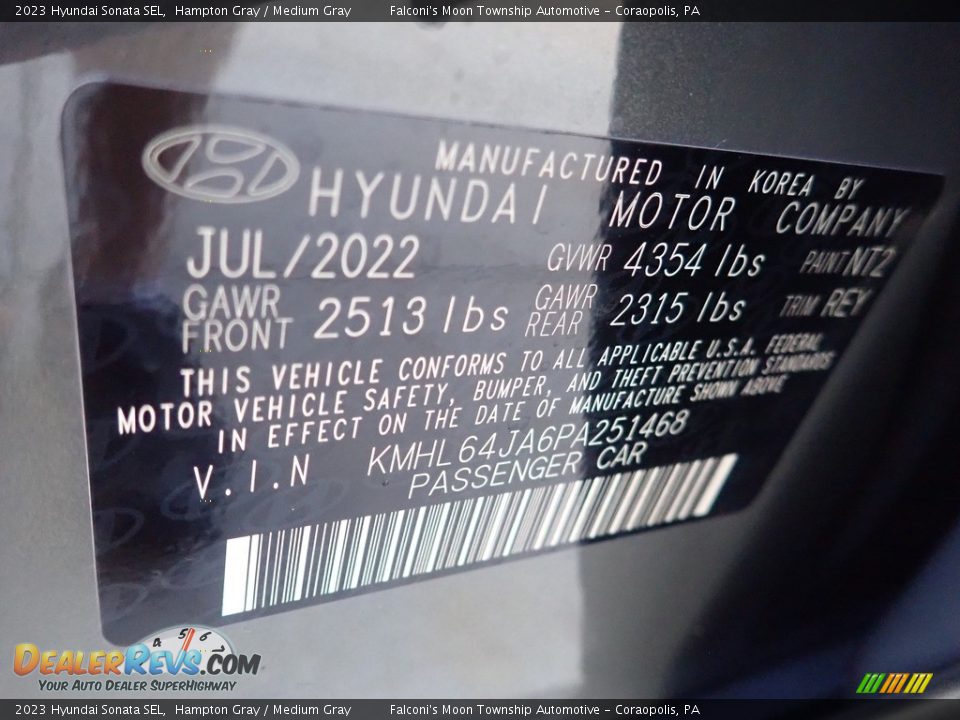 2023 Hyundai Sonata SEL Hampton Gray / Medium Gray Photo #18