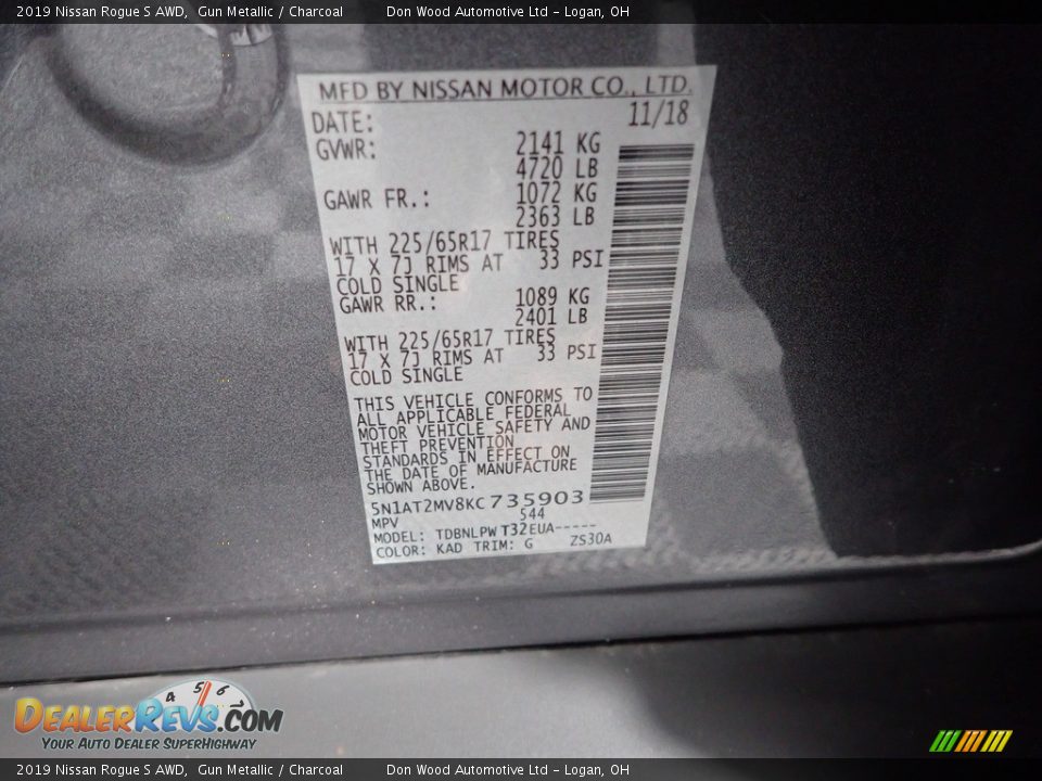 2019 Nissan Rogue S AWD Gun Metallic / Charcoal Photo #30