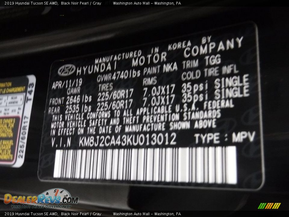 2019 Hyundai Tucson SE AWD Black Noir Pearl / Gray Photo #29