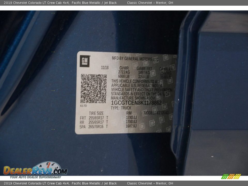 2019 Chevrolet Colorado LT Crew Cab 4x4 Pacific Blue Metallic / Jet Black Photo #22