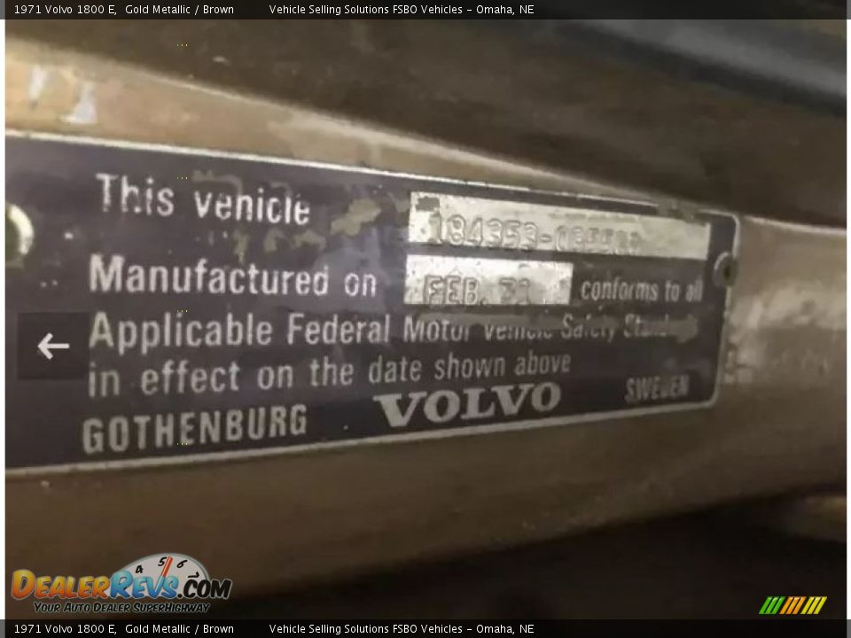 Info Tag of 1971 Volvo 1800 E Photo #26