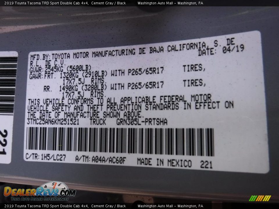 2019 Toyota Tacoma TRD Sport Double Cab 4x4 Cement Gray / Black Photo #34