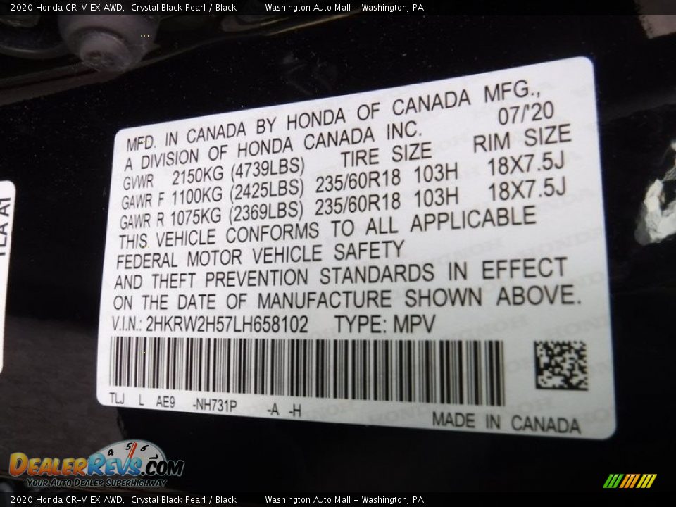 2020 Honda CR-V EX AWD Crystal Black Pearl / Black Photo #33