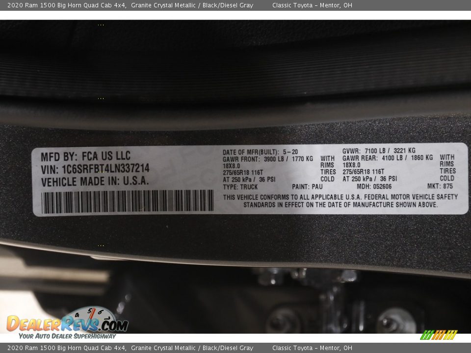 2020 Ram 1500 Big Horn Quad Cab 4x4 Granite Crystal Metallic / Black/Diesel Gray Photo #22